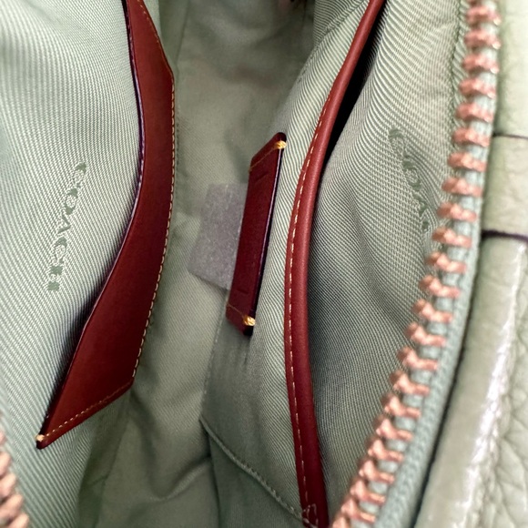 COACH Pistachio Green Leather Oval Camera Bag, Crossbody Guitar Strap (Pink) - Picture 6 of 17